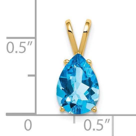 14K Yellow Gold 2.25 Carat Pear Cut Blue Topaz Pendant
