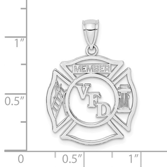 14K White Gold VFD Volunteer Fire Department Pendant