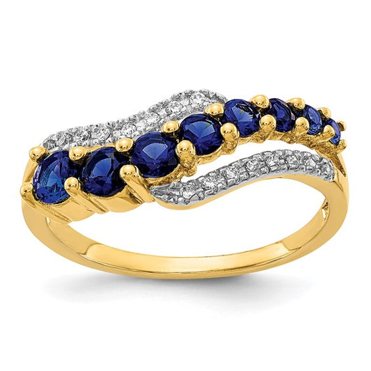 14K Yellow Gold Wave Sapphire & Diamond Ring