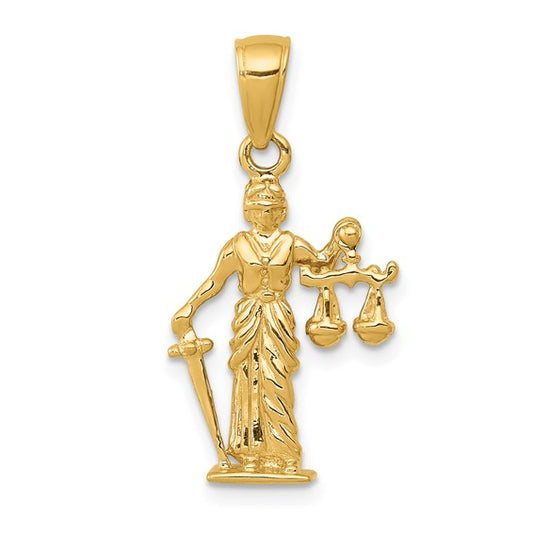 14K Yellow Gold Lady Justice Pendant 3D