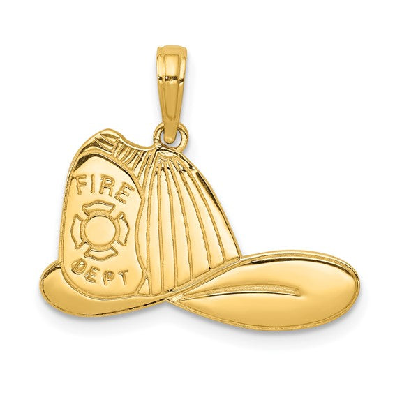 14K Yellow Gold Firefighter Helmet Pendant