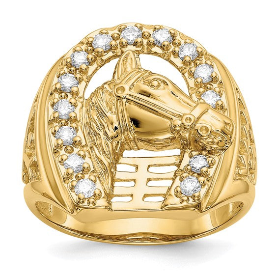 14K Yellow Gold Lab Grown 1/2 Carat Diamond Horse & Horse Shoe Men's Ring