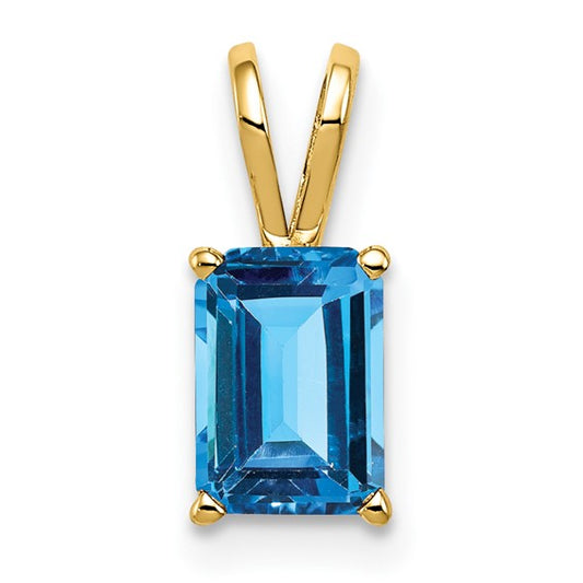 14K Yellow Gold 2 Carat Emerald Cut Blue Topaz Pendant