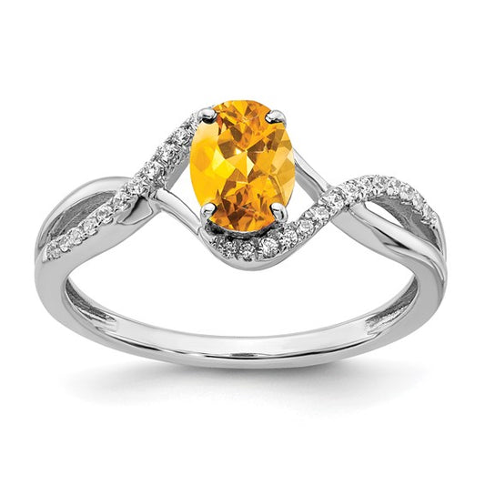 14K White Gold Natural Citrine & Diamond Twist Ring