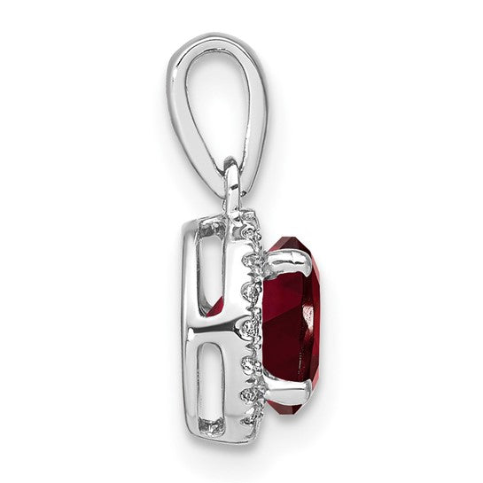 14K White Gold Circle Cut Natural Garnet & Diamond Halo Pendant