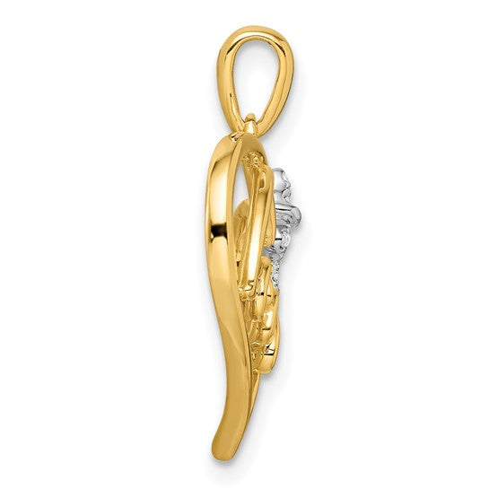 14K Yellow Gold Love Heart Diamond Ribbon Pendant
