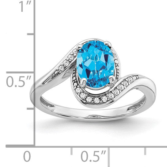 14K White Gold Blue Topaz & Diamond Pave Fancy Cut Ring