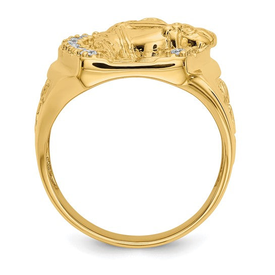 14K Yellow Gold Lab Grown 1/2 Carat Diamond Horse & Horse Shoe Men's Ring
