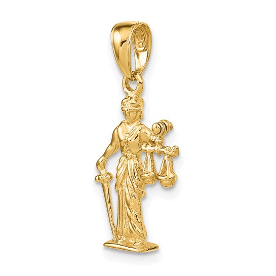14K Yellow Gold Lady Justice Pendant 3D