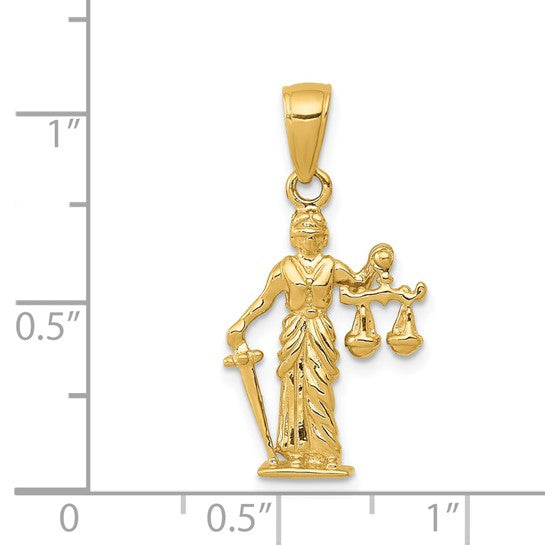14K Yellow Gold Lady Justice Pendant 3D