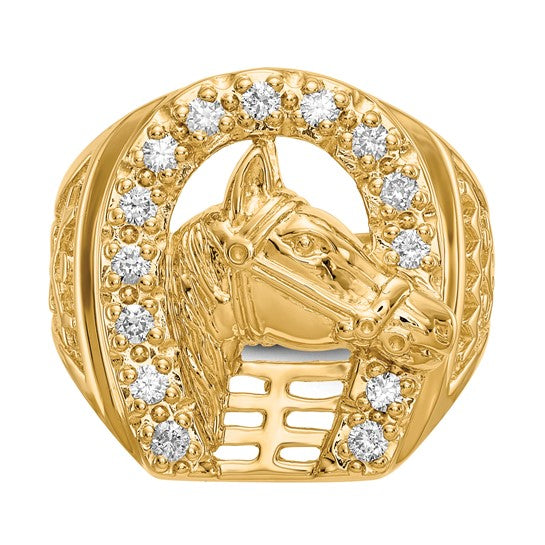 14K Yellow Gold Lab Grown 1/2 Carat Diamond Horse & Horse Shoe Men's Ring