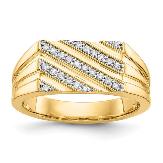 14K Yellow Gold Squared Lab Grown 1/4 Carat Diamond Stripe Men's Ring