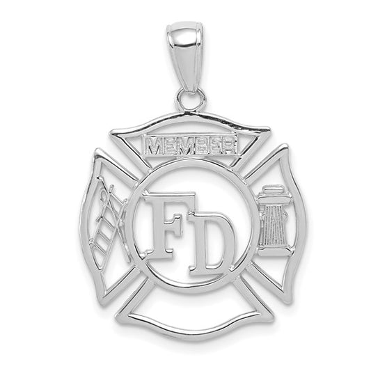 14K White Gold Fire Department Shield Pendant