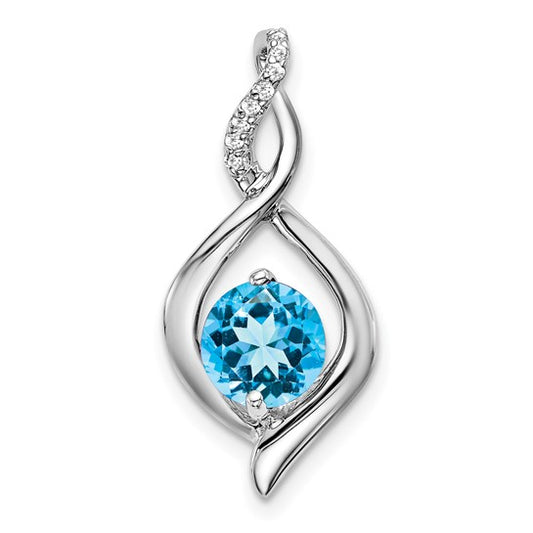 14K White Gold Blue Topaz Fancy Twist Pendant