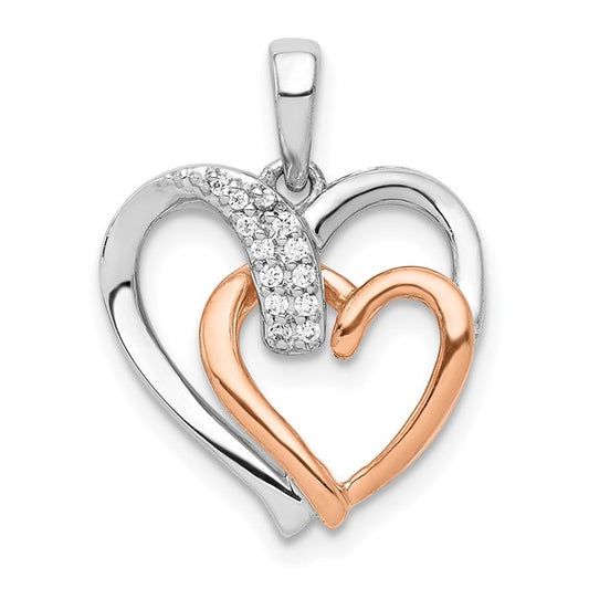 14K White/Rose Gold Two Tone Diamond Interlocking Heart Pendant