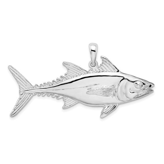Sterling Silver Rhodium Plated Skipjack Tuna Fish 3D Pendant