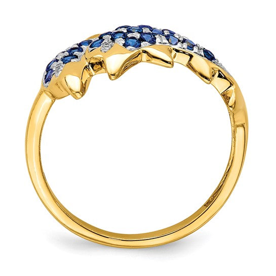 14K Yellow Gold Sapphire & Diamond Dolphin Sea Life Ring