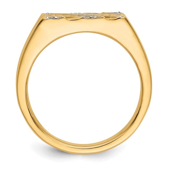 14K Yellow Gold Squared Lab Grown 1/4 Carat Diamond Stripe Men's Ring