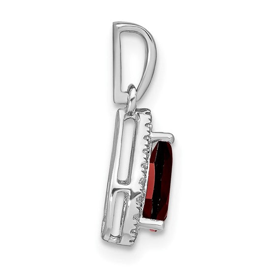 14K White Gold Pear Cut Natural Garnet & Diamond Halo Pendant