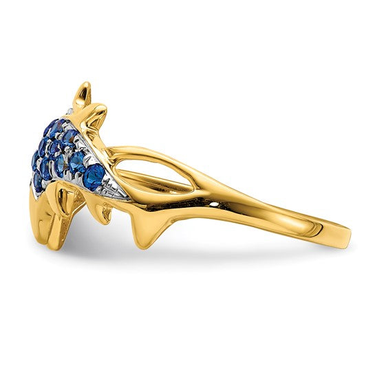 14K Yellow Gold Sapphire & Diamond Dolphin Sea Life Ring