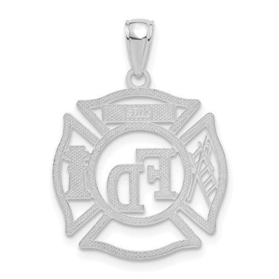 14K White Gold Fire Department Shield Pendant