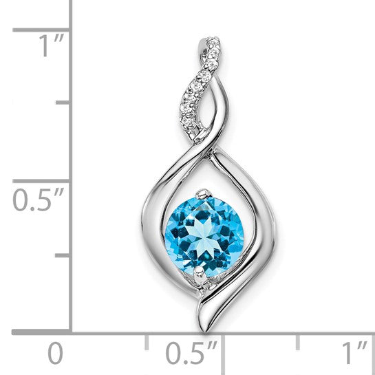 14K White Gold Blue Topaz Fancy Twist Pendant