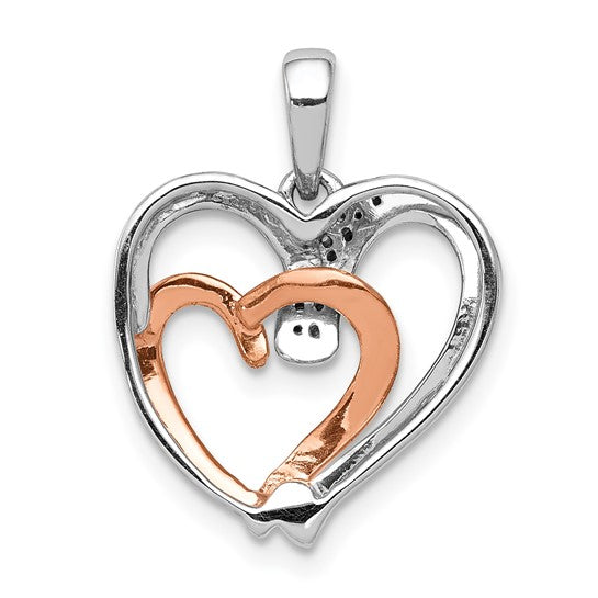 14K White/Rose Gold Two Tone Diamond Interlocking Heart Pendant