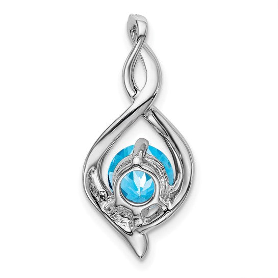 14K White Gold Blue Topaz Fancy Twist Pendant