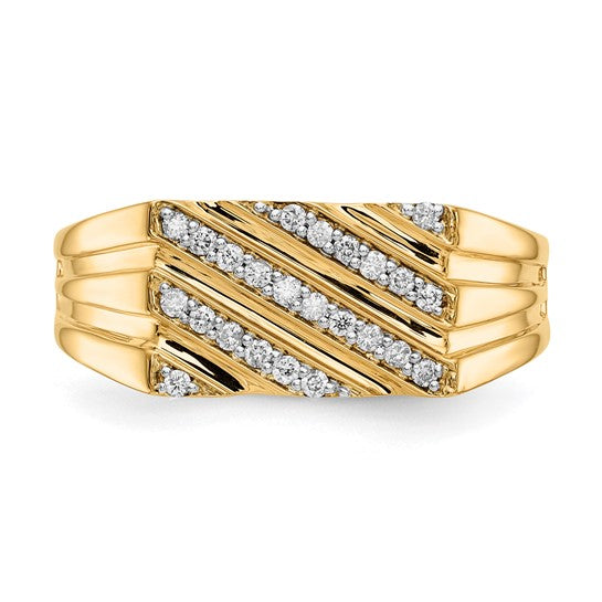 14K Yellow Gold Squared Lab Grown 1/4 Carat Diamond Stripe Men's Ring