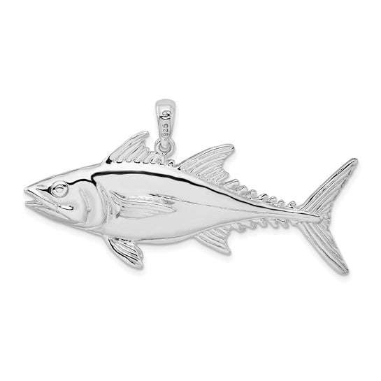 Sterling Silver Rhodium Plated Skipjack Tuna Fish 3D Pendant