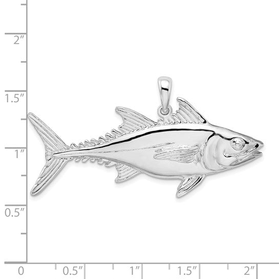 Sterling Silver Rhodium Plated Skipjack Tuna Fish 3D Pendant