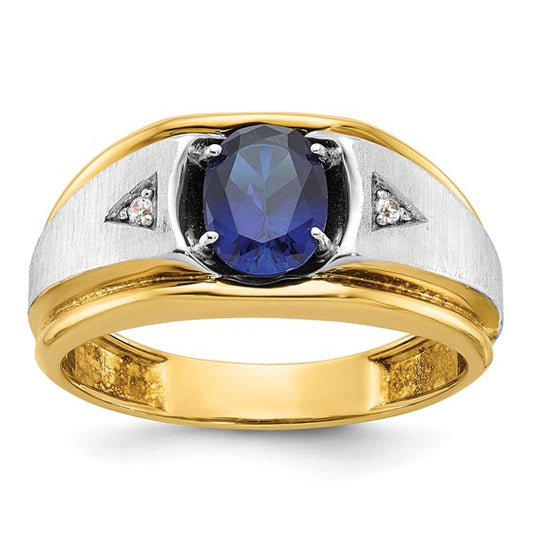 10K Two Tone Gold Lab Grown Sapphire Mens Ring