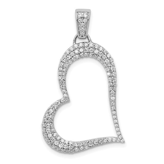 14K White Gold Full Diamond Accent 1/2 Carat Fancy Heart Pendant