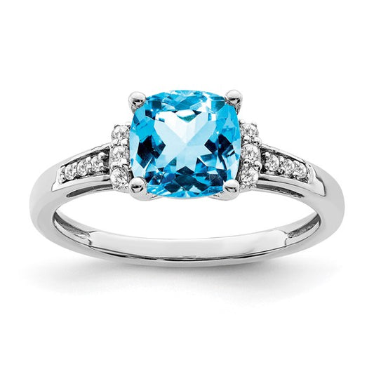 14K White Gold 1.7 Carat Squared Cut Blue Topaz & Diamond Band Ring