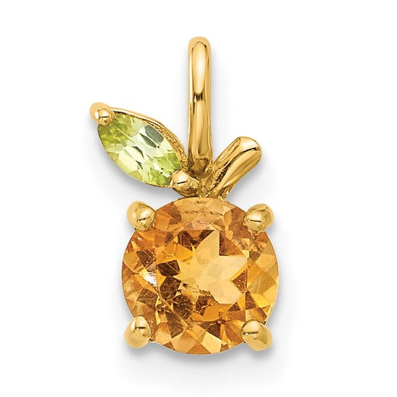14K Yellow Gold .75 Carat Natural Citrine & Peridot Orange Fruit Pendant