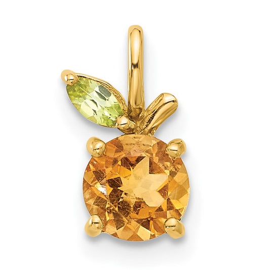 14K Yellow Gold .75 Carat Natural Citrine & Peridot Orange Fruit Pendant