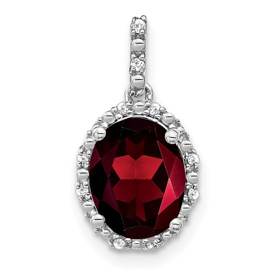 14K White Gold 2.7 Carat Oval Cut Natural Garnet & Diamond Halo Pendant