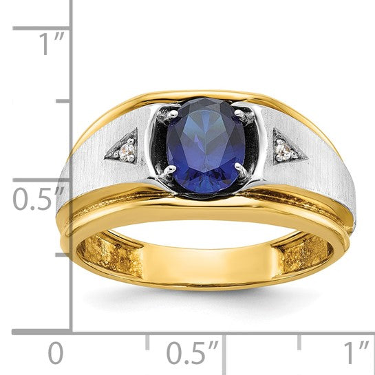 10K Two Tone Gold Lab Grown Sapphire Mens Ring