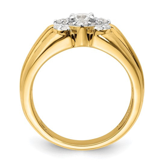 14K Yellow Gold 1 Carat Lab Grown Diamond Center Cut & Cluster Ring