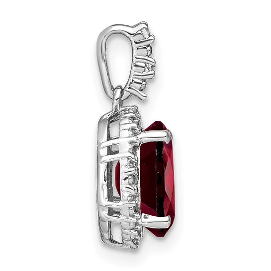 14K White Gold 2.7 Carat Oval Cut Natural Garnet & Diamond Halo Pendant
