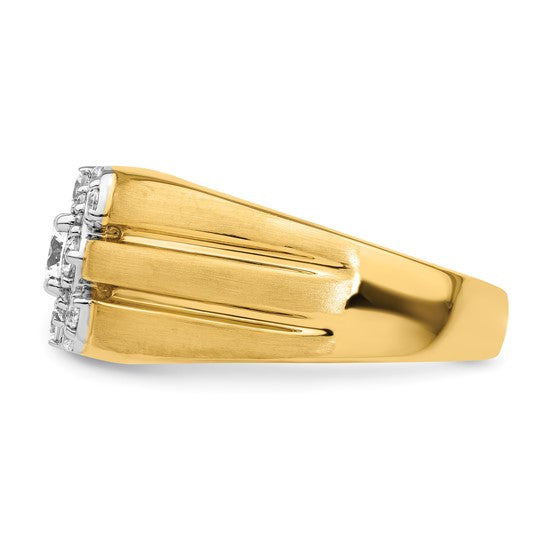 14K Yellow Gold 1 Carat Lab Grown Diamond Center Cut & Cluster Ring