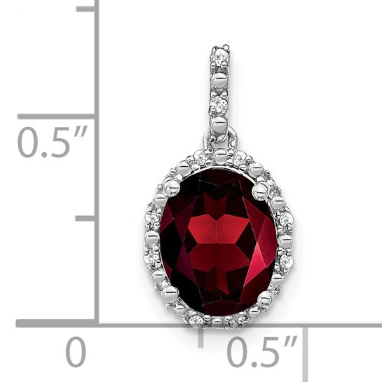 14K White Gold 2.7 Carat Oval Cut Natural Garnet & Diamond Halo Pendant