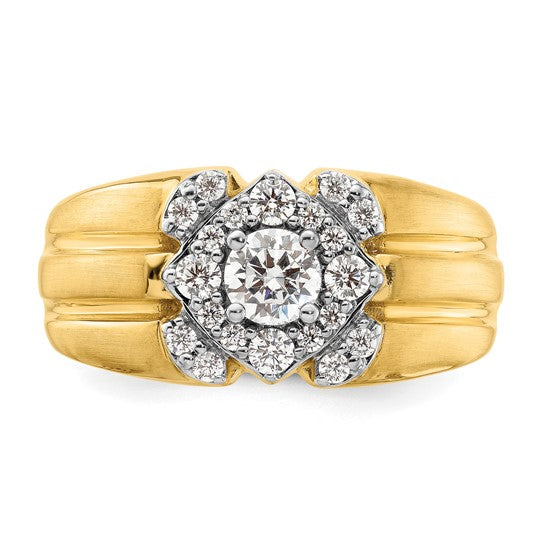 14K Yellow Gold 1 Carat Lab Grown Diamond Center Cut & Cluster Ring