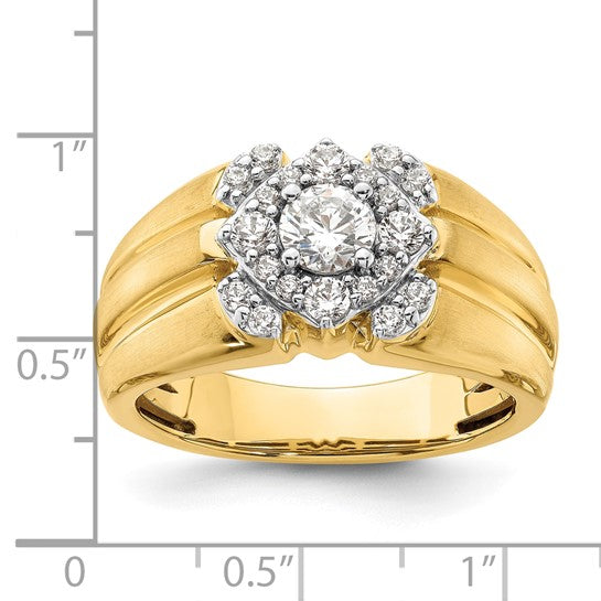14K Yellow Gold 1 Carat Lab Grown Diamond Center Cut & Cluster Ring