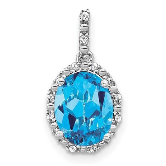 14K White Gold 2.5 Carat Oval Blue Topaz Diamond Halo Pendant
