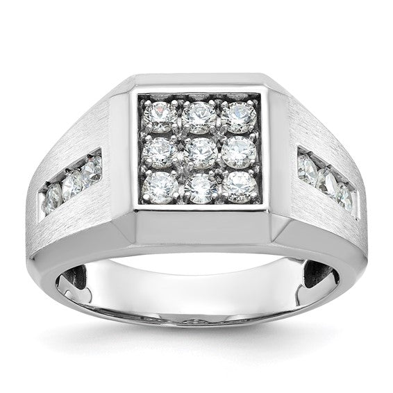 14K White Gold Square Diamond Cluster Lab Grown 1 Carat Men's Ring
