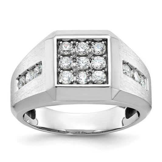 14K White Gold Square Diamond Cluster Lab Grown 1 Carat Men's Ring