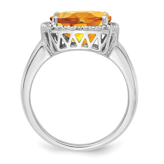 14K White Gold 4 Carat* Natural Citrine & Diamond Ring