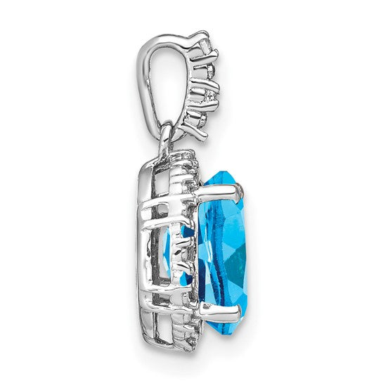 14K White Gold 2.5 Carat Oval Blue Topaz Diamond Halo Pendant