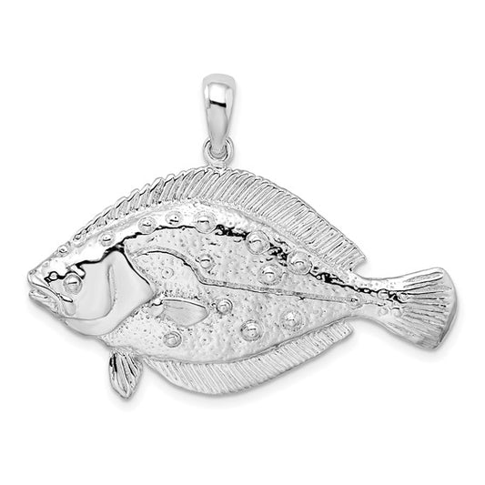 Sterling Silver Rhodium Plated Flounder Fish 3D Pendant